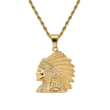 Shangjie OEM kalung Hip Hop Stainless Steel Gold Plated Necklace Jewelry Portait Zircon Pendant Necklace Indian Necklace